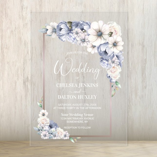 Gray Floral Wedding Acryleinladungen (Von Creator hochgeladen)