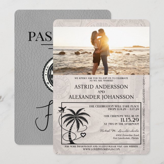 Gray Florida Passport Hochzeit Einladung (Vorne/Hinten)