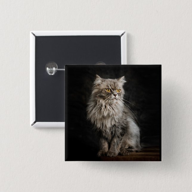 Gray Fluffy Cat Button (Vorne & Hinten)