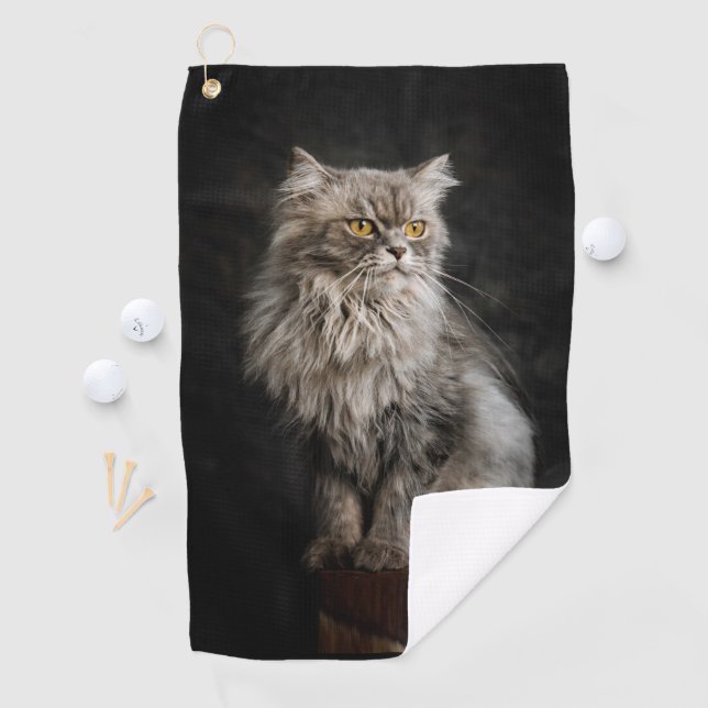 Gray Fluffy Cat Golfhandtuch (Insitu)