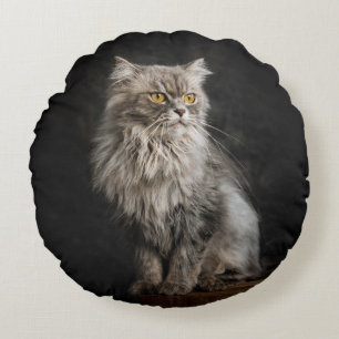 Gray Fluffy Cat Rundes Kissen