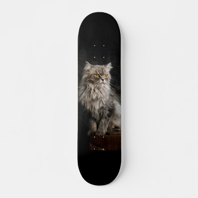 Gray Fluffy Cat Skateboard (Vorne)