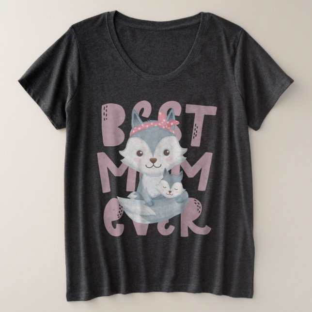 Gray Fox Mama and Cub - Beste Mama je Große Größe T-Shirt (Design vorne)