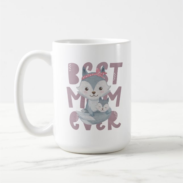 Gray Fox Mama and Cub - Beste Mama je Kaffeetasse (Links)