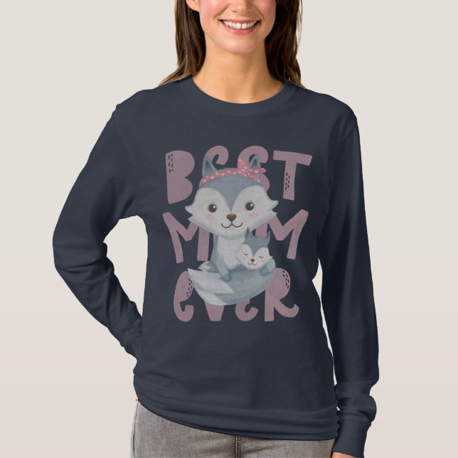 Gray Fox Mama and Cub - Beste Mama je T - Shirt (Vorderseite)