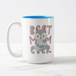 Gray Fox Mama and Cub - Beste Mama je Zweifarbige Tasse