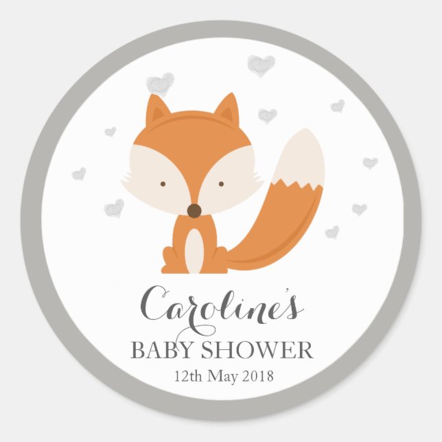 Gray Fox Woodland Liebe Heart Baby Shooting Sticke Runder Aufkleber (Vorderseite)