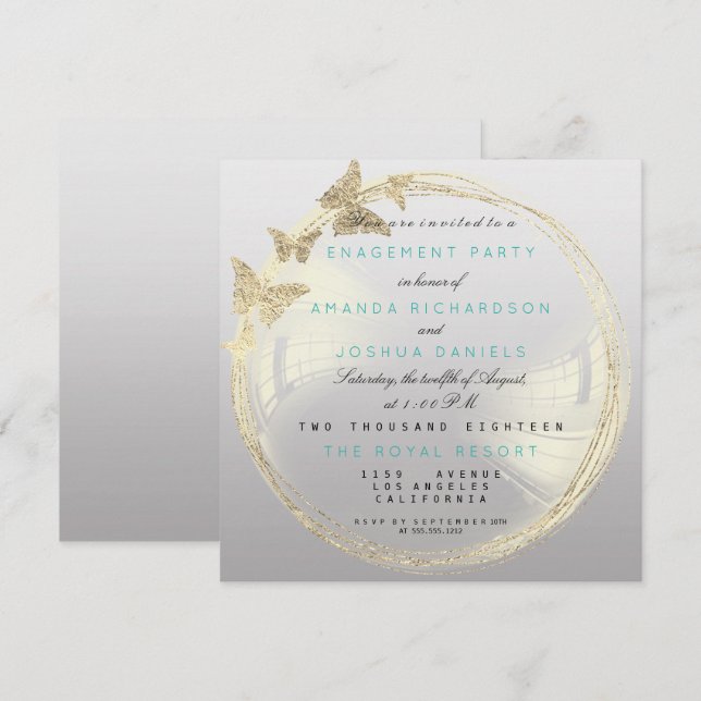 Gray Foxier Golden Bubble Wedding Verlobung Ombre Einladung (Vorne/Hinten)