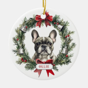 Gray French Bulldog Keramik Circle Ornament