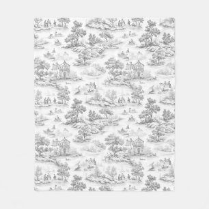 Gray French Style Toile de Jouy Romantisches Elega Fleecedecke