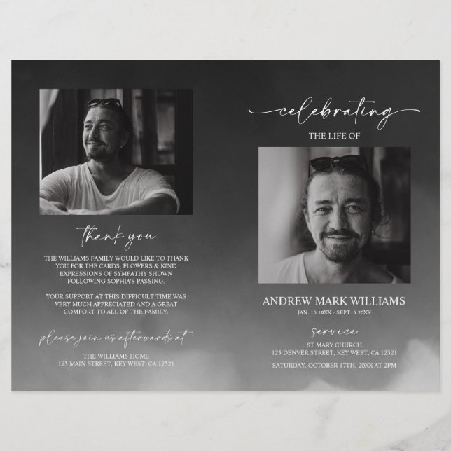Gray Funeral Order of Service Folded Program (Vorderseite)