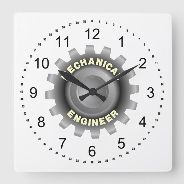 Gray Gear Quadratische Wanduhr (Vorderseite)