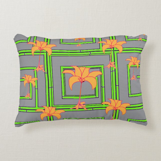 Gray Geo Floral Dekokissen (Vorderseite)