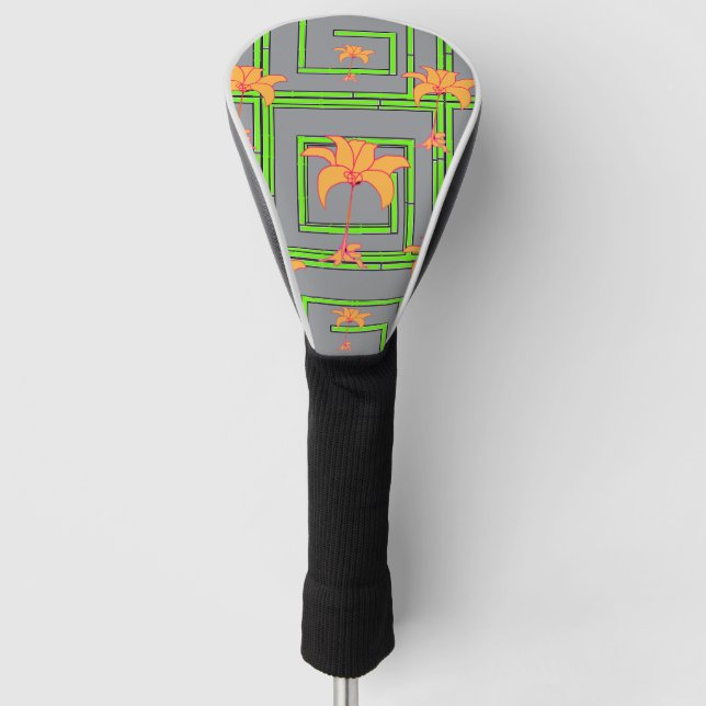 Gray Geo Floral Golf Headcover (Vorderseite)