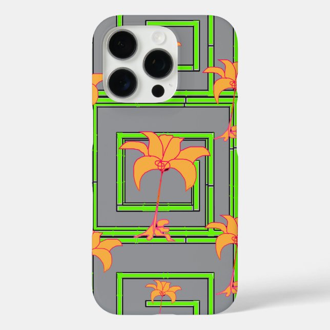 Gray Geo Floral iPhone 16 Pro Hülle (Rückseite)