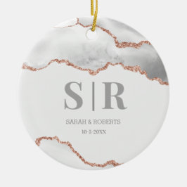 Gray Geode Agate Paares Mit Monogramm Weihnachten Keramik Ornament