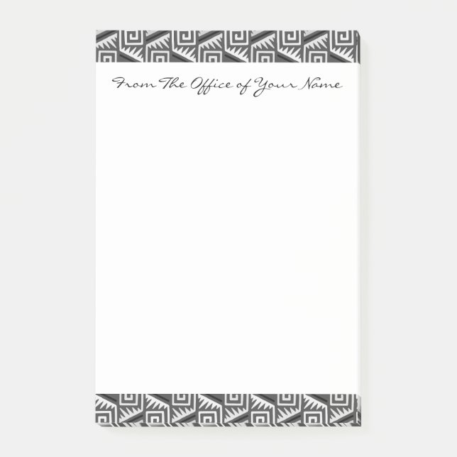 Gray Geometric Abstrakt Aztec Tribal Print Pattern Post-it Klebezettel (Vorderseite)