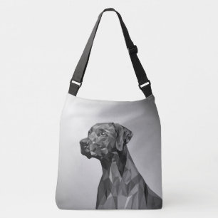 Gray Geometric Dog on Silver Tragetaschen Mit Langen Trägern