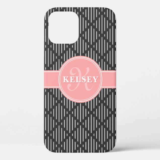 Gray Geometric Line Diamond Muster Pink Monogram Case-Mate iPhone Hülle (Rückseite)