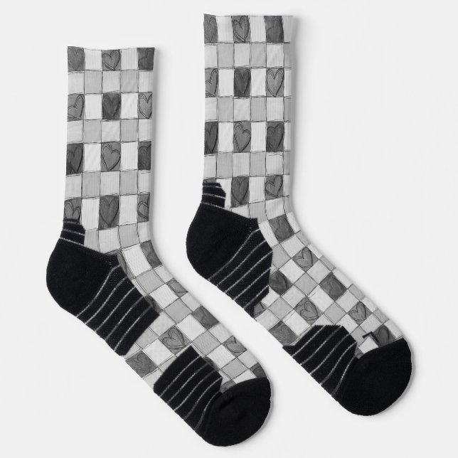 Gray Gingham Heart Socken (Rechts)