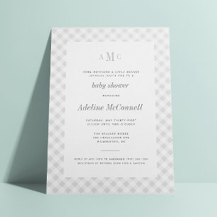 Gray Gingham Traditionelle Baby Dusche Einladung