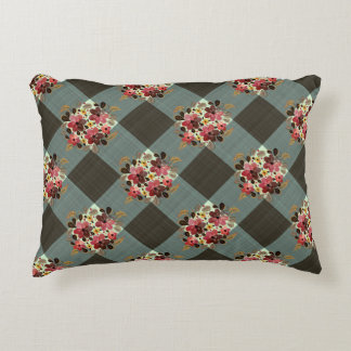 Gray Gingham und Dusk Pink Floral Country Dekokissen