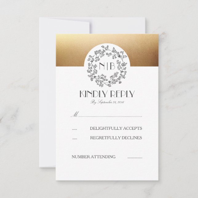 Gray Gipskraut Gold Wedding RSVP Cards Karte (Vorderseite)