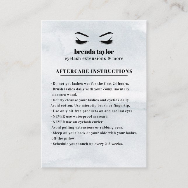 Gray Glam Eyelash Browbar Aftercare Instructions Visitenkarte (Vorderseite)