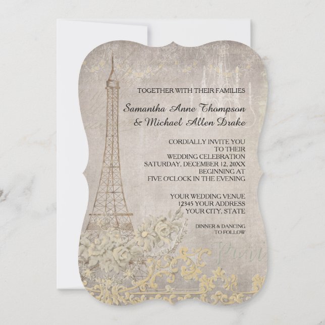 Gray Glam Vintag Paris Pariser Hochzeit Einladung (Rückseite)