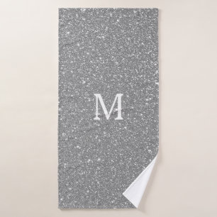 Gray Glitzer Monogram Initial Individuelle Name Fu Badhandtuch Set