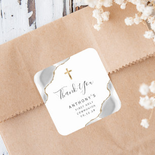 Gray Gold Agate Erste Heilige Kommune Vielen Dank Quadratischer Aufkleber