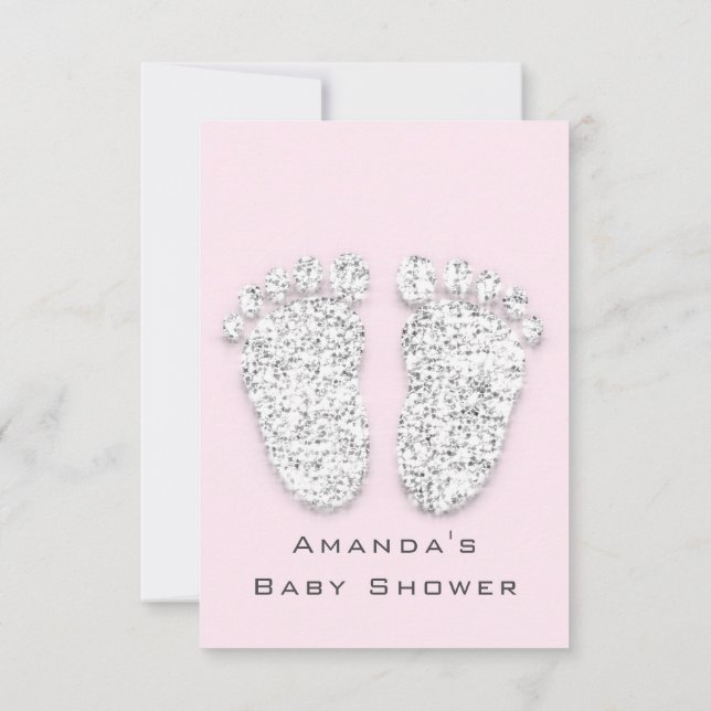 Gray Gold Baby Dusche Feet Foot Silver Girl Pink Einladung (Rückseite)