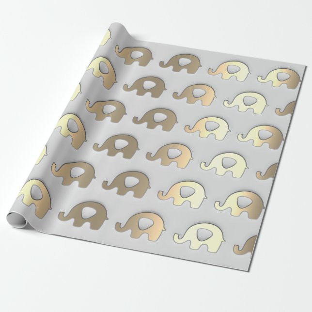 Gray Gold Elephants Baby Dusche Princess Girl Boy Geschenkpapier (Ungerollt)