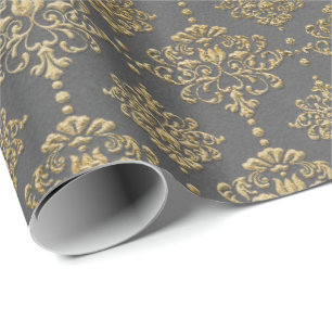 Gray Gold Floral Grungy Hütte Damask Sepia Royal Geschenkpapier