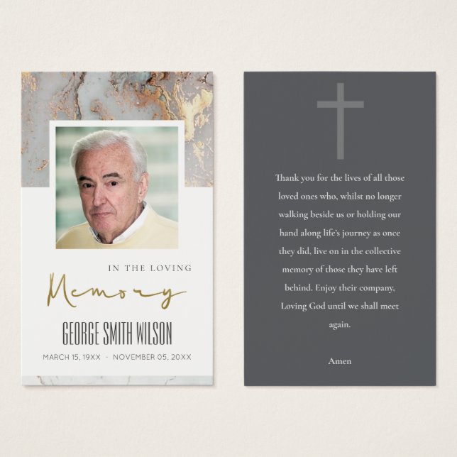GRAY GOLD FOIL BEILEID MEMORIY PRAYER FOTOKARTE (Vorne & Hinten)