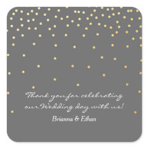 Gray & Gold Foil Dots Moderne Hochzeitskleber