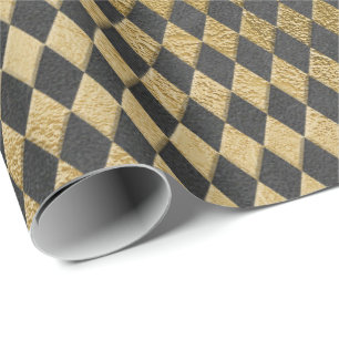 Gray Gold Grungy Chessboard Square Graphit Geschenkpapier