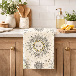 Gray Gold Mandala Pattern Monogram Geschirrtuch