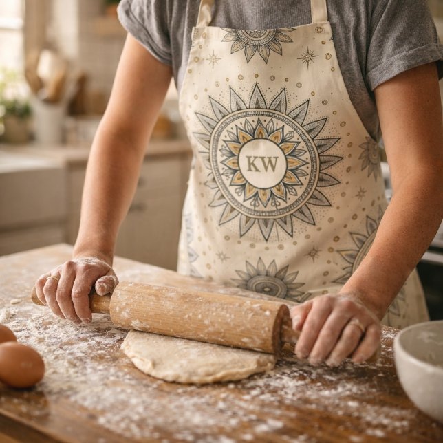 Gray Gold Mandala Pattern Monogram Schürze (Von Creator hochgeladen)