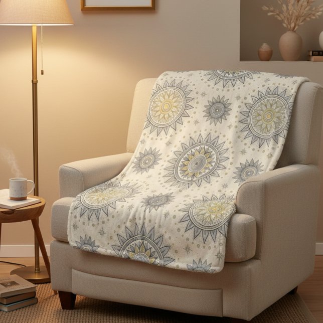 Gray Gold Mandala Pattern Sherpadecke (Von Creator hochgeladen)