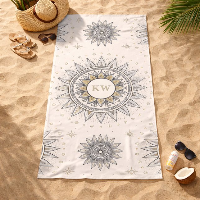 Gray Gold Mandala Pattern Strandtuch (Von Creator hochgeladen)