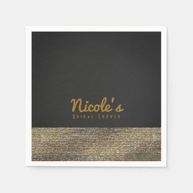 Gray & Gold Moderne Glam Sequins Chic Elegantes Pa Serviette (Vorderseite)