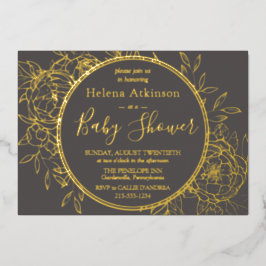 Gray & Gold Moderne Peony Toile Baby Dusche Folieneinladung