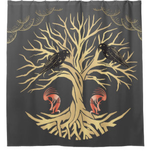 Gray Gold Ravens und Kokopelli Duschvorhang