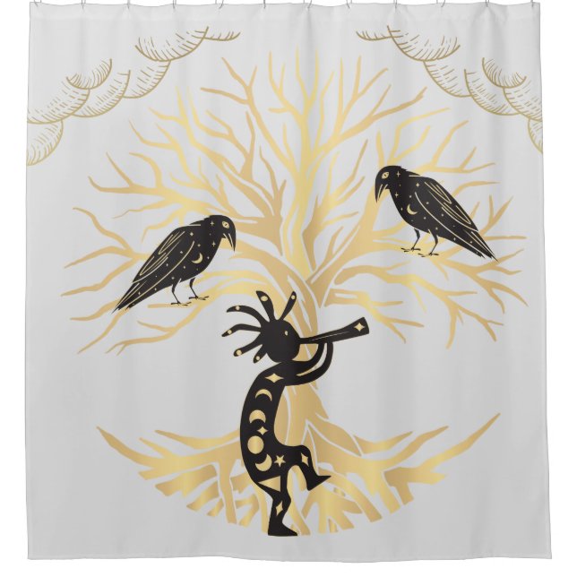 Gray Gold Ravens und Kokopelli Duschvorhang (Vorderseite)