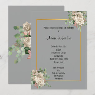 GRAY GOLD ROSE EUCALYPTUS WHITE WEDING INVITATION EINLADUNG