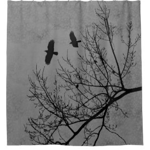 Gray Gothic Crows and Trees Landschaft Duschvorhang