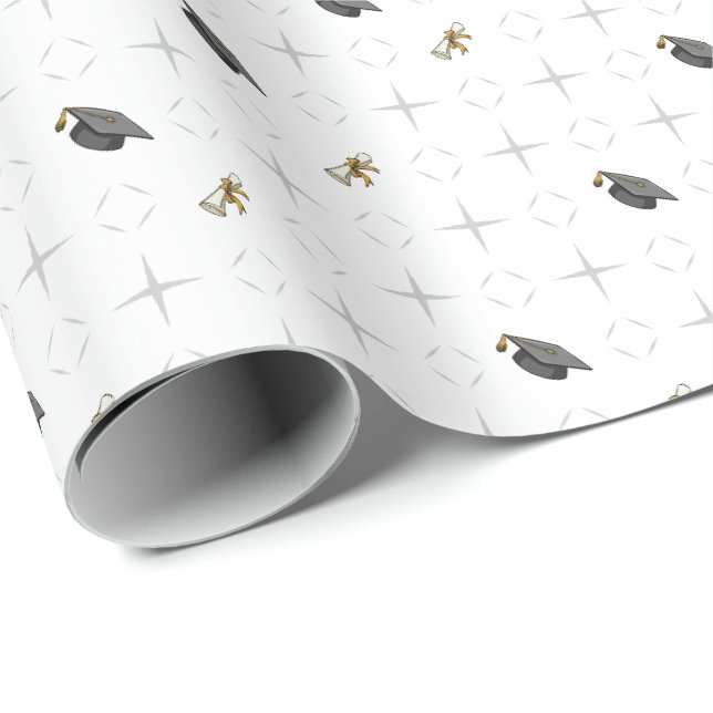 Gray Graduation Caps und Diploma Pattern Geschenkpapier (Rolleneckpunkt)