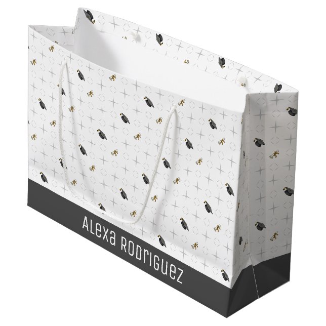 Gray Graduation Caps und Diploma Pattern Große Geschenktüte (Vorderseite Schrägansicht)