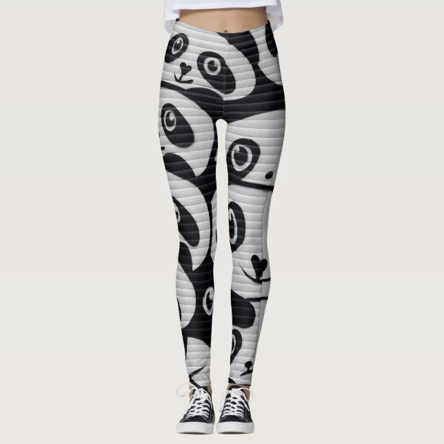 Gray Graffiti Panda Legierung Leggings (Vorderseite)